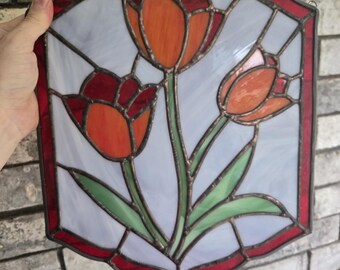 Tulip Stained Glass Suncatcher, Floral Window Hanging