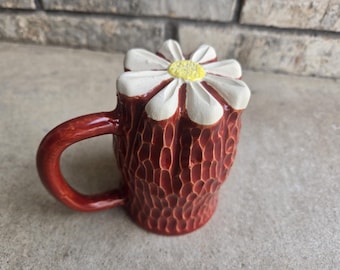 Handcrafted Daisy Mug, Stoneware Coffee Cup