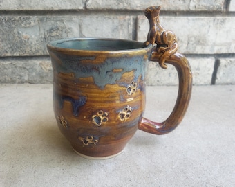 Hand Sculpted Stoneware Squirrel Mug, Pottery Coffee Cup