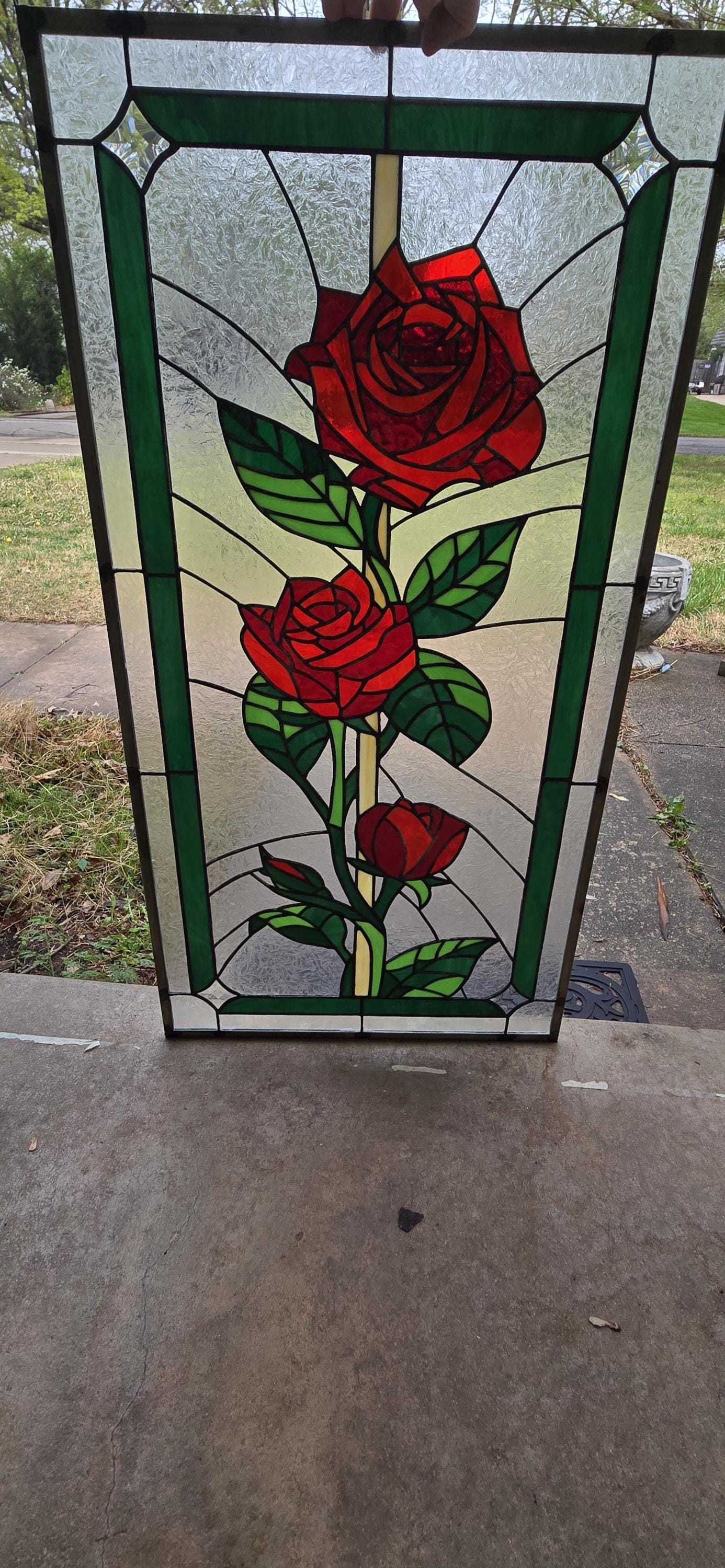 3 Roses Stained Glass Pattern Three Roses Stained Glass Panel - Etsy