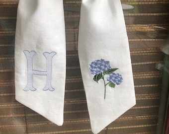 Monogrammed Hydrangea Wreath Sash-100% Linen-Spring-Summer-Mothers Day