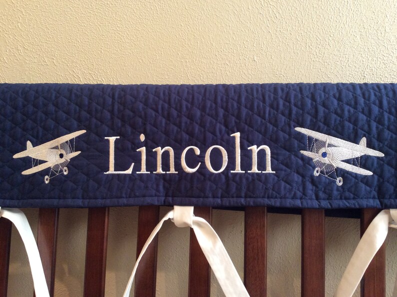 Navy Quilted Crib Rail Cover Airplane Design in Cream Etsy