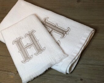 Monogrammed hand towel or fingertip towel, white, your choice of color for monogram