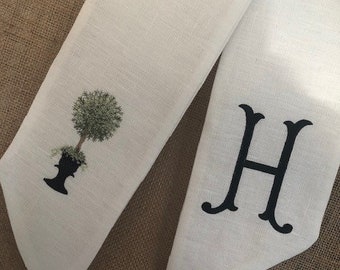 Monogrammed Wreath Sash - 100% Linen