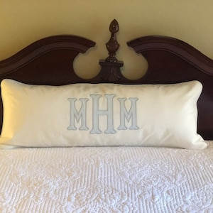 Applique pillow cover, monogram and piping trim color of your choice, 100% white linen