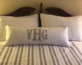 Applique pillow cover, monogram and piping trim color of your choice, 100% white linen