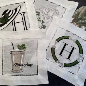 Cocktail napkins, 100 % linen,Derby party,hostess gift, monogrammed, personalized, mix and match styles