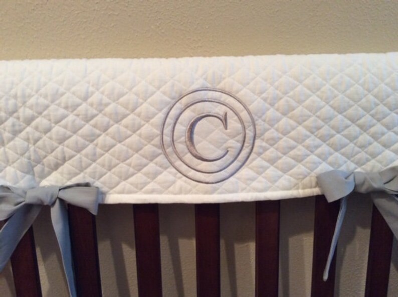 Crib rail cover white gray circle with monogram gray Etsy