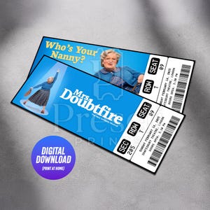 Printable Mrs Doubtfire Musical Theatre Ticket | Personalized Gift Reveal | Editable West End Broadway Souvenir Keepsake | Instant Download