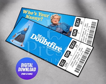 Druckbare Mrs Doubtfire Musical Theater Ticket | Personalisiertes Geschenk offenbaren | Bearbeitbar West End Broadway Souvenir Andenken | Sofort Download