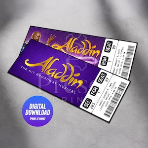 Printable Aladdin The Musical Theatre Ticket | Personalized Gift Reveal | Editable West End Broadway Souvenir Keepsake | Instant Download