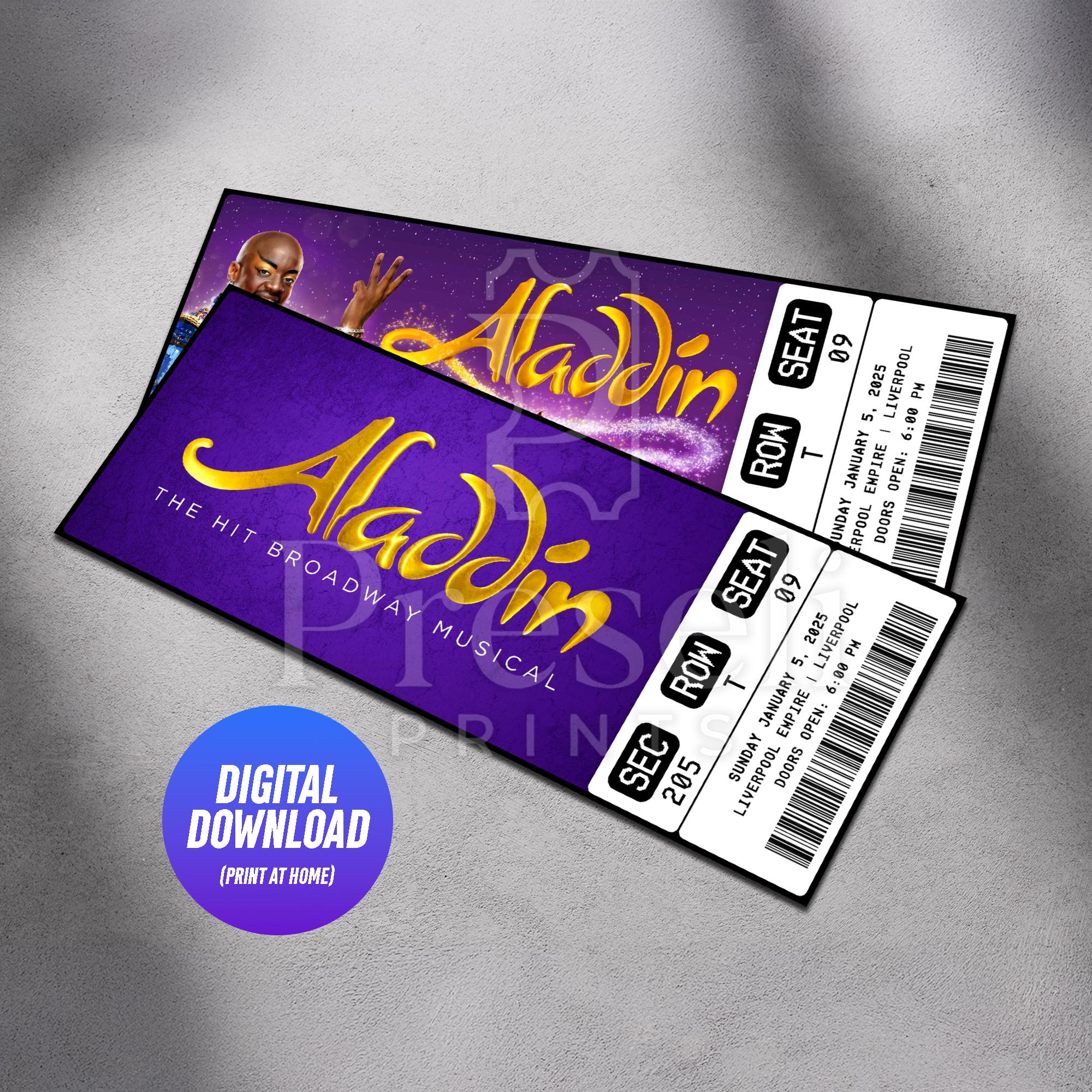 Printable Aladdin the Musical Theatre Ticket | Personalized Gift Reveal ...