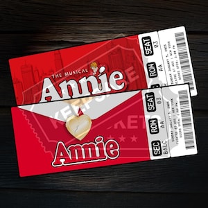 Printable Annie The Musical Theatre Ticket | Personalized Gift Reveal | Editable West End / Broadway Souvenir Keepsake | Instant Download
