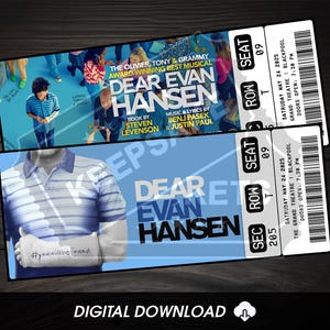 Biglietto stampabile per il caro teatro musicale Evan Hansen / Rivelazione regalo personalizzato / Ricordo ricordo modificabile del West End / Download istantaneo
