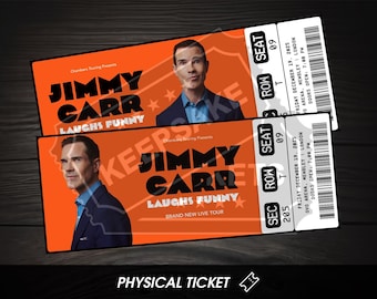 Custom Jimmy Carr Ticket Laughs Funny Tour | Personalized Live Stand Up Comedy Show Gift Reveal | Souvenir Keepsake | Physical Ticket