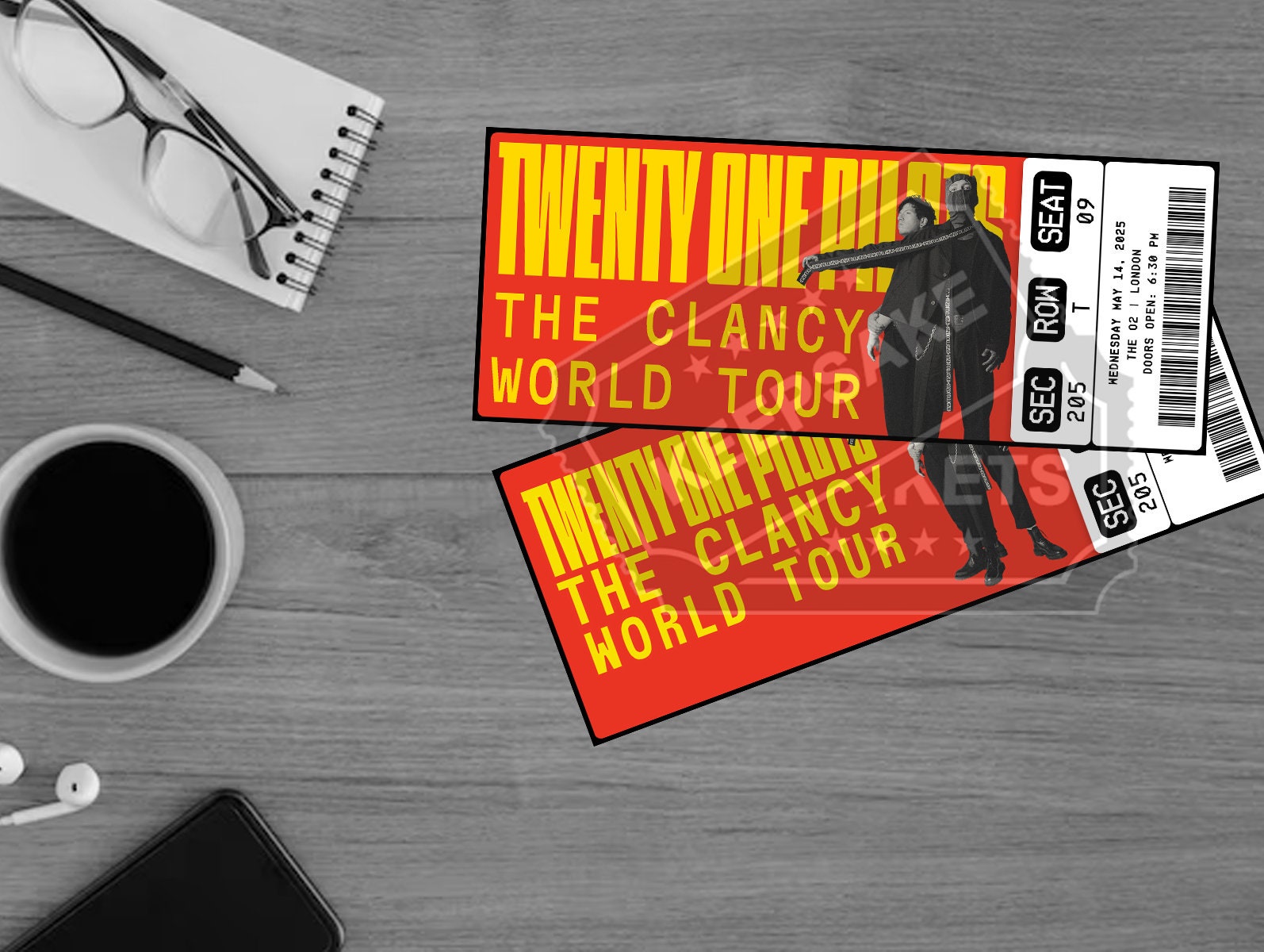 Printable Twenty One Pilots Ticket the Clancy World Tour Personalized Gift Reveal Music Concert
