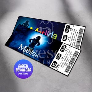Ingresso imprimível para o musical Matilda | Revelação de presente personalizada | Lembrança editável do West End/Broadway | Download instantâneo
