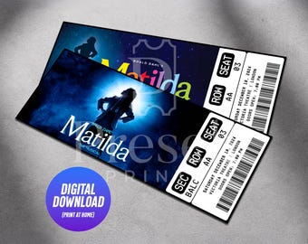 Printable Matilda The Musical Theatre Ticket | Personalized Gift Reveal | Editable West End / Broadway Souvenir Keepsake | Instant Download