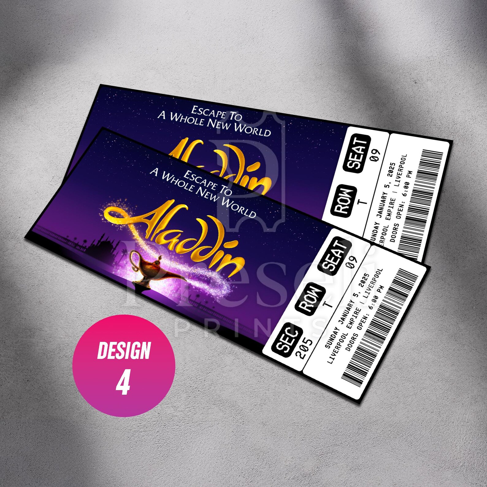 Printable Aladdin the Musical Theatre Ticket | Personalized Gift Reveal ...