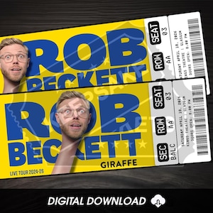 Biglietti stampabili Rob Beckett Giraffe Tour 2024 2025 / Spettacolo comico dal vivo personalizzato Regalo Rivelazione / Ricordo personalizzato / Download immediato