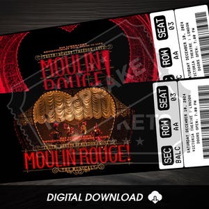 Druckbare Moulin Rouge Musical Theater-Karte | Personalisiertes Geschenk offenbaren | Bearbeitbar West End / Broadway Souvenir Andenken | Sofort Download
