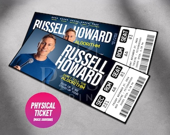 Custom Russell Howard Ticket Don't Tell The Algorithm | Personalized Live Stand Up Comedy Gift Reveal | Souvenir Keepsake | Physical Ticket
