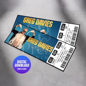 Entrada imprimible para el Full Fat Legend Tour de Greg Davies / Regalo personalizado para su espectáculo de comedia en vivo / Recuerdo personalizado / Descarga instantánea