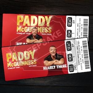 Biglietto Paddy McGuinness stampabile Nearly There Tour / Presentazione regalo spettacolo comico dal vivo personalizzato / Ricordo personalizzato / Download istantaneo