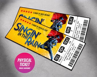 Custom Singin' In The Rain Theatre Ticket | Personalized Gift Reveal | Editable West End / Broadway Souvenir Keepsake | Physical Ticket