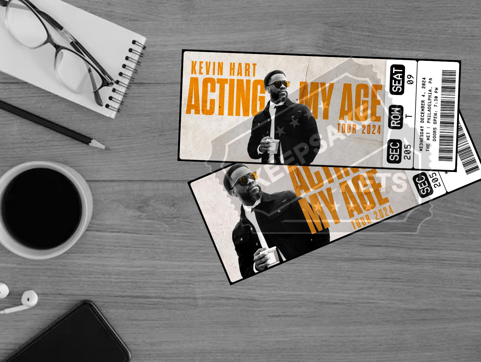 Printable Kevin Hart Ticket Acting My Age Tour 2024 Personalized Live Comedy Show Gift Reveal