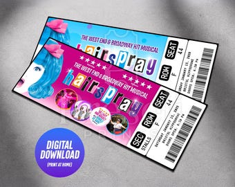 Printable Hairspray Musical Theatre Ticket | Personalized Gift Reveal | Editable West End / Broadway Souvenir Keepsake | Instant Download