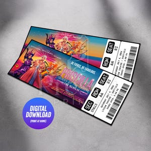 Ingresso imprimível para o musical Priscilla, a Rainha do Deserto | Revelação de presente personalizada | Lembrança editável | Baixar