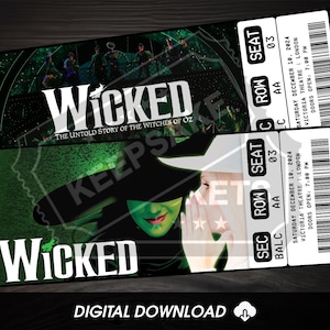 Druckbare Wicked Musical Theater-Karte | Personalisiertes Geschenk offenbaren | Bearbeitbar West End / Broadway Souvenir Andenken | Sofort Download