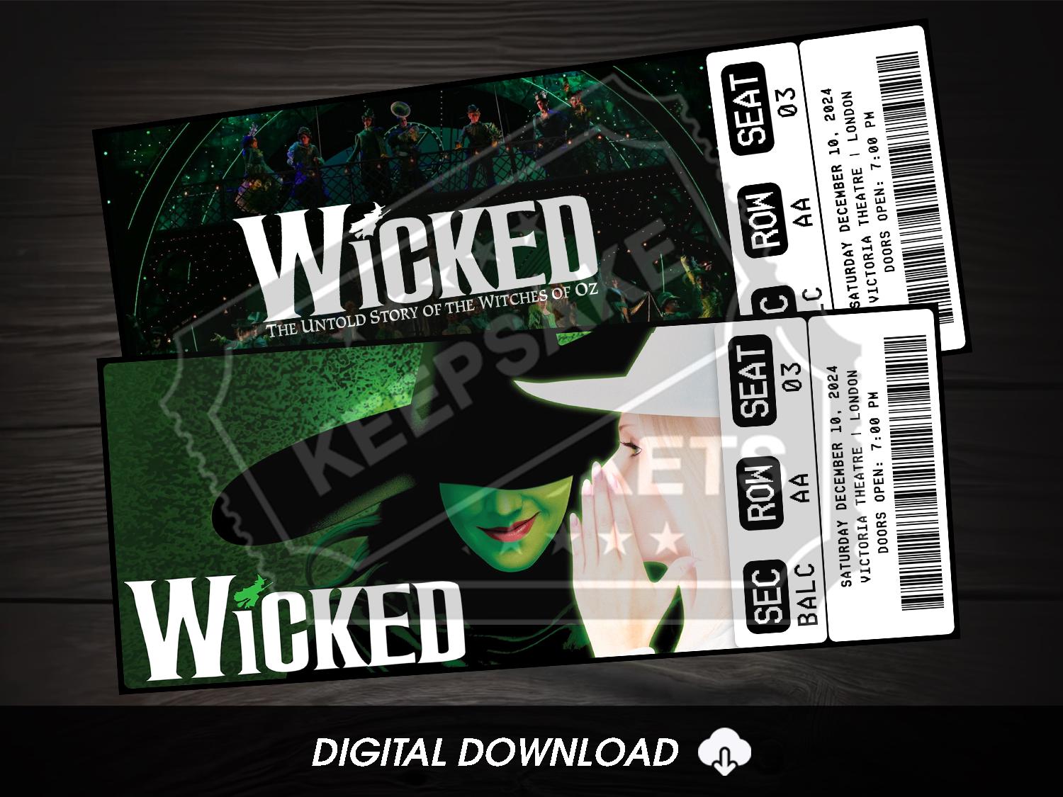 Printable Wicked Musical Theatre Ticket | Personalized Gift Reveal | Editable West End / Broadway Souvenir Keepsake | Instant Download