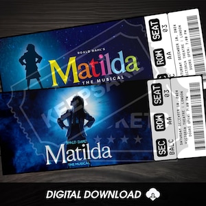 Matilda imprimible El boleto del teatro musical / Revelación de regalo personalizada / West End editable / Recuerdo de recuerdo de Broadway / Descarga instantánea