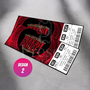 Custom Moulin Rouge Musical Theatre Ticket | Personalized Gift Reveal | Editable West End / Broadway Souvenir Keepsake | Physical Ticket Design 2