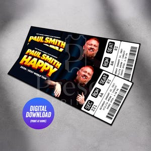 Entrada imprimible para Paul Smith Happy Tour 2026-2027 / Regalo personalizado para espectáculo de comedia en vivo / Recuerdo personalizado / Descarga instantánea