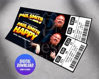 Printable Paul Smith Ticket Happy Tour 2026 2027 | Personalized Live Comedy Show Gift Reveal | Custom Keepsake | Instant Download