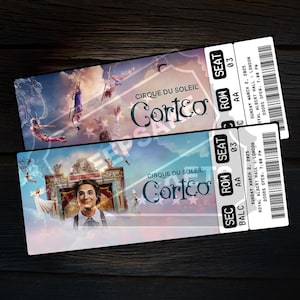 Entrada imprimible para el musical en vivo del Cirque du Soleil Corteo / Regalo personalizado / Recuerdo editable / Descarga instantánea