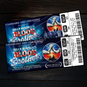 Druckbare Blood Brothers Musiktheater-Karte | Personalisiertes Geschenk offenbaren | Bearbeitbar West End Broadway Souvenir Andenken | Sofort Download