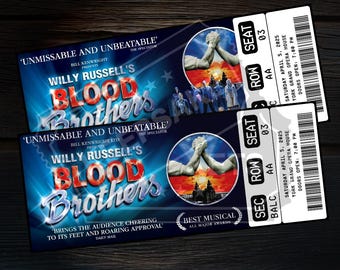 Printable Blood Brothers Musical Theatre Ticket | Personalized Gift Reveal | Editable West End Broadway Souvenir Keepsake | Instant Download