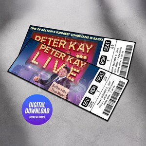 Entrada imprimible para la gira de Peter Kay por el Reino Unido / Regalo personalizado para espectáculo de comedia en vivo / Recuerdo personalizado / Descarga instantánea