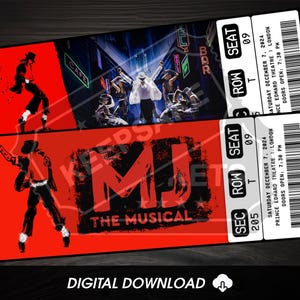 Druckbare MJ The Musical Theater-Karte | Personalisiertes Geschenk offenbaren | Bearbeitbar West End / Broadway Souvenir Andenken | Sofort Download