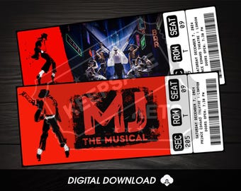Printable MJ The Musical Theatre Ticket | Personalized Gift Reveal | Editable West End / Broadway Souvenir Keepsake | Instant Download