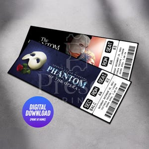 Printable Phantom Of The Opera Musical Theatre Ticket | Personalized Gift Reveal | Editable West End / Broadway Souvenir Keepsake | Download