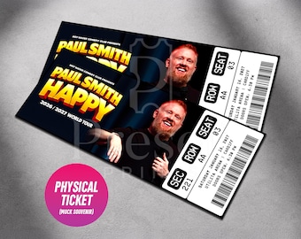 Custom Paul Smith Ticket Happy Tour 2026 2027 | Personalized Live Stand Up Comedy Show Gift Reveal | Souvenir Keepsake | Physical Ticket