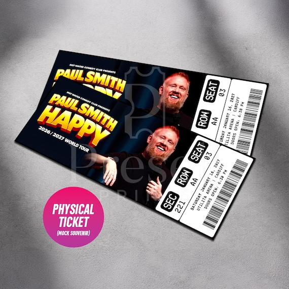Custom Paul Smith Ticket Happy Tour 2026 2027 | Personalized Live Stand Up Comedy Show Gift Reveal | Souvenir Keepsake | Physical Ticket