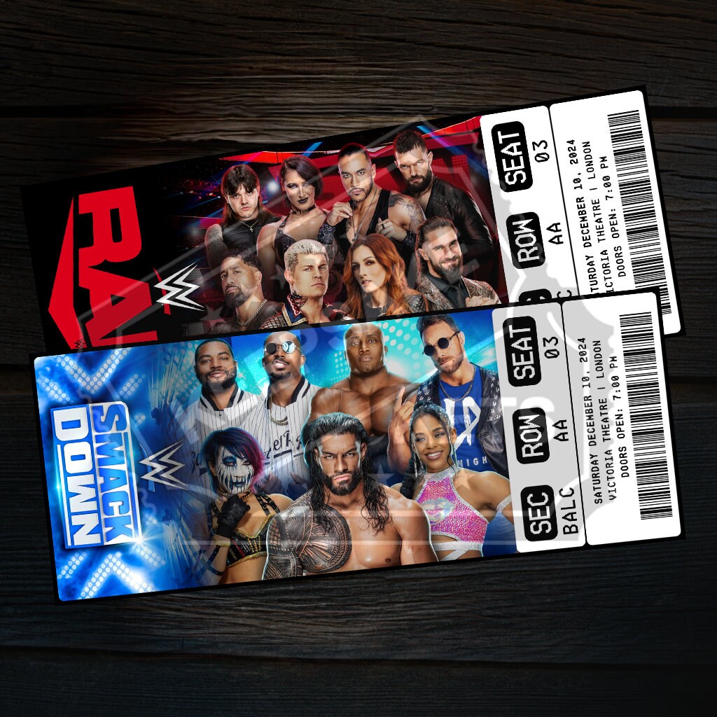Printable WWE RAW Smackdown Ticket Personalized Gift Reveal Wrestling ...