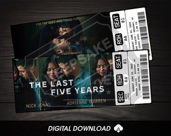 Printable The Last Five Years Musical Theatre Ticket | Personalized Gift Reveal | Editable Broadway Souvenir Keepsake | Instant Download