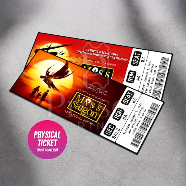 Custom Miss Saigon Musical Theatre Ticket | Personalized Gift Reveal | Editable West End / Broadway Souvenir Keepsake | Physical Ticket